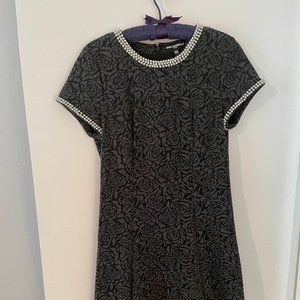 Karl Lagerfeld Gray/Black Rose Print Dress with Pearl Details Size 6